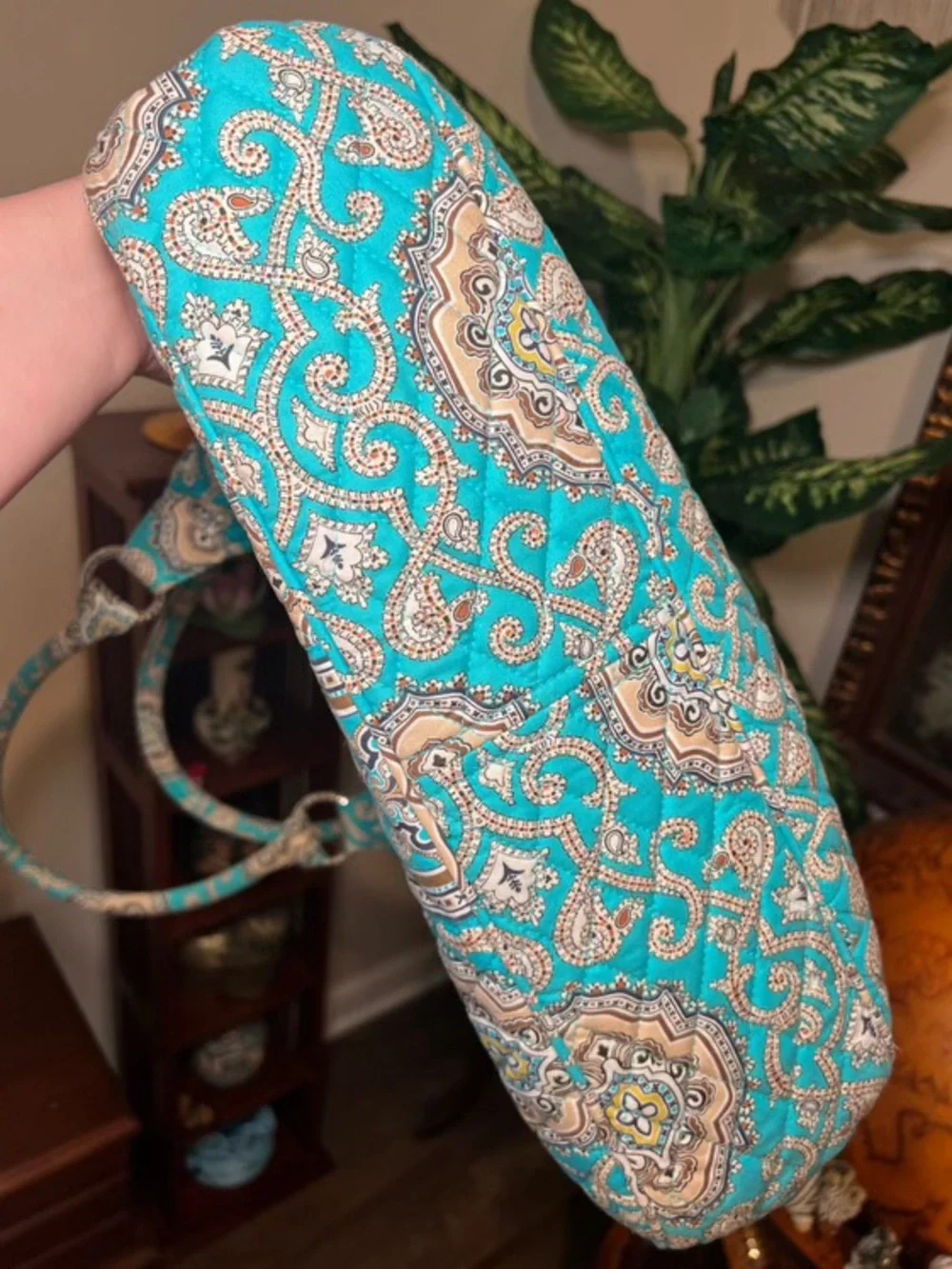 Vera Bradley Hobo Bag Quilted Shoulder Handbag Pockets Blue Turquoise Paisley